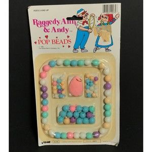 Vintage pop bead necklace kit Raggedy Ann & Andy 1980's toy